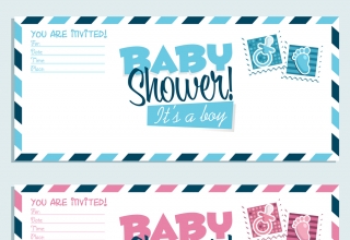 Invitaciones para fiesta de Baby Shower en rosa y azul, niña o niño
